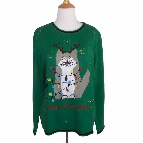 Crazy Cat Christmas Sweater - Picture 1 of 4